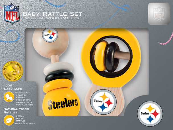 SONAJEROS DE MADERA PARA BEBÉ DE LOS STEELERS DE PITTSBURGH