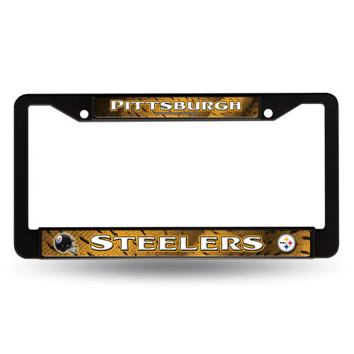 PITTSBURGH STEELERS BLACK CHROME METAL LICENSE PLATE FRAME