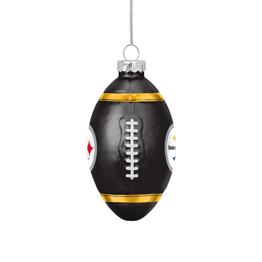 PITTSBURGH STEELERS BLOWN GLASS FOOTBALL ORNAMENT