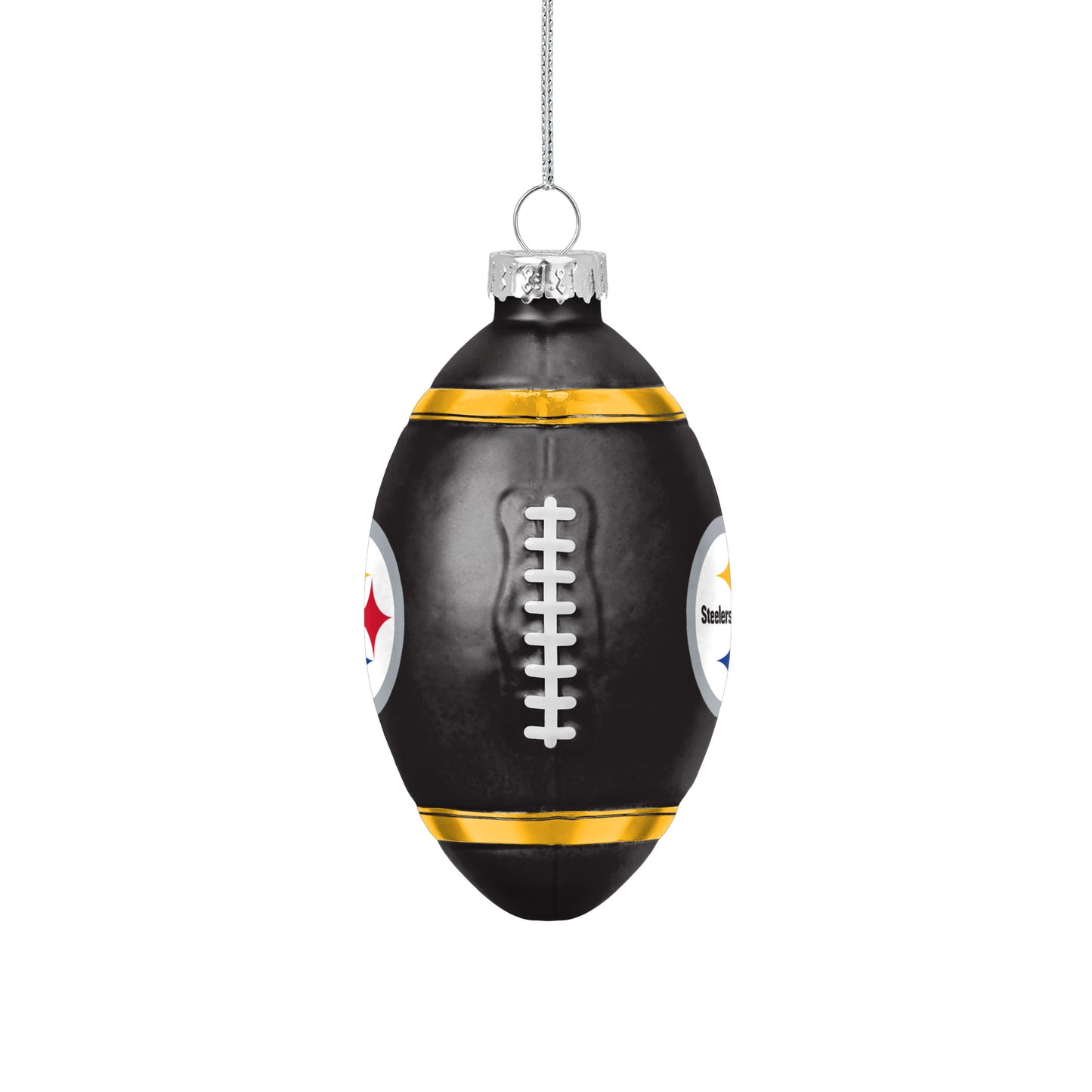 PITTSBURGH STEELERS BLOWN GLASS FOOTBALL ORNAMENT