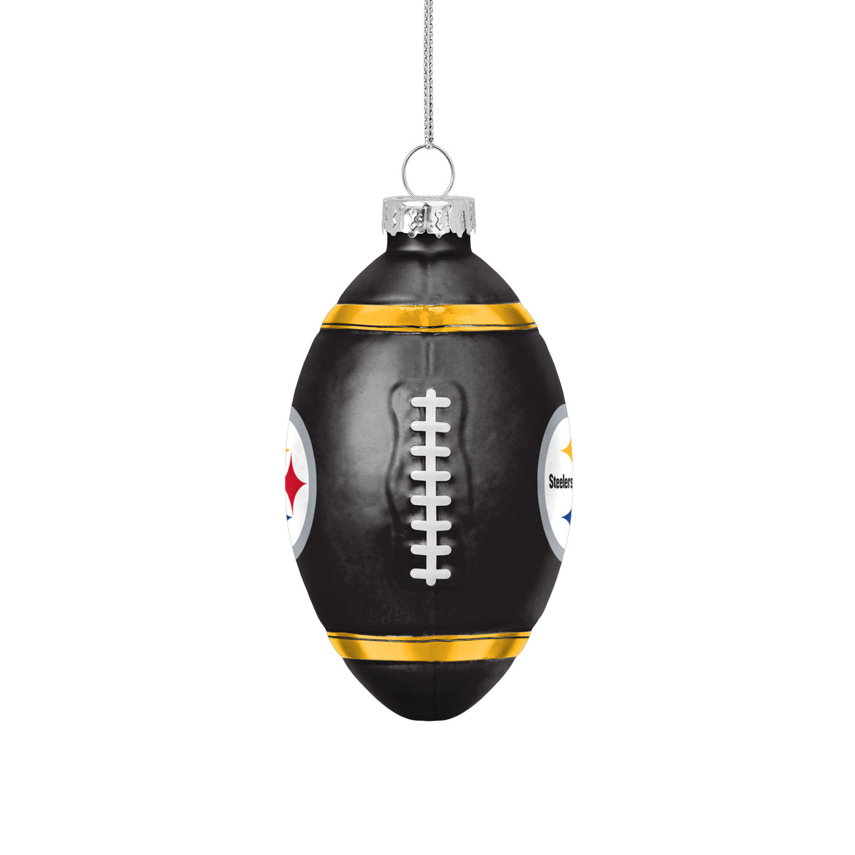 PITTSBURGH STEELERS BLOWN GLASS FOOTBALL ORNAMENT