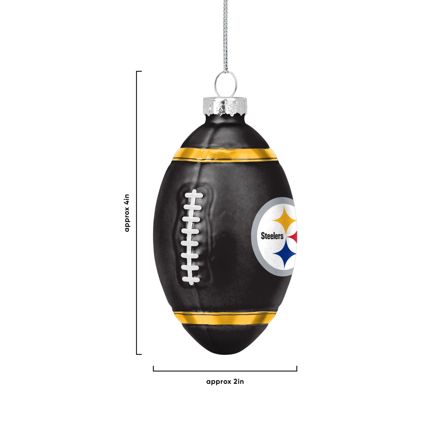 PITTSBURGH STEELERS BLOWN GLASS FOOTBALL ORNAMENT