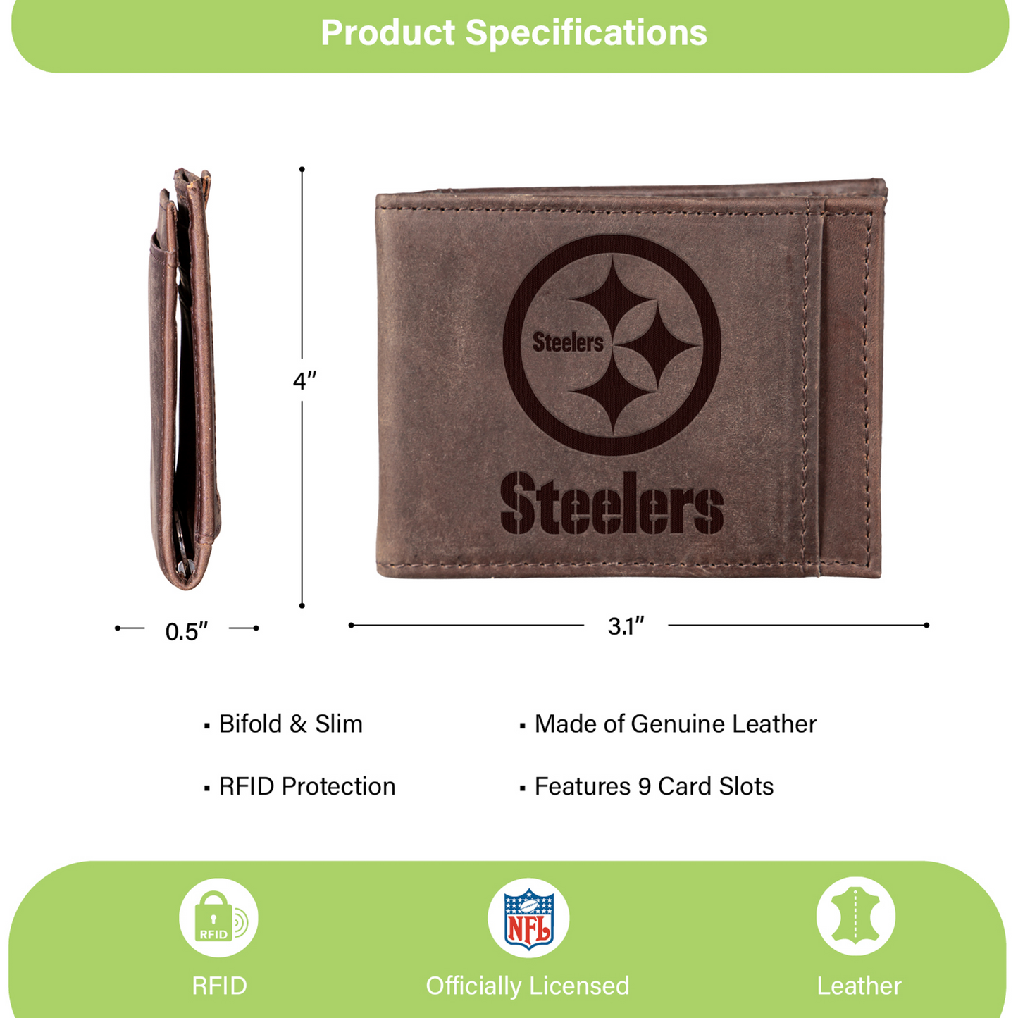 PITTSBURGH STEELERS FRONT POCKET SLIM CARD HOLDER WITH RFID BLOCKING