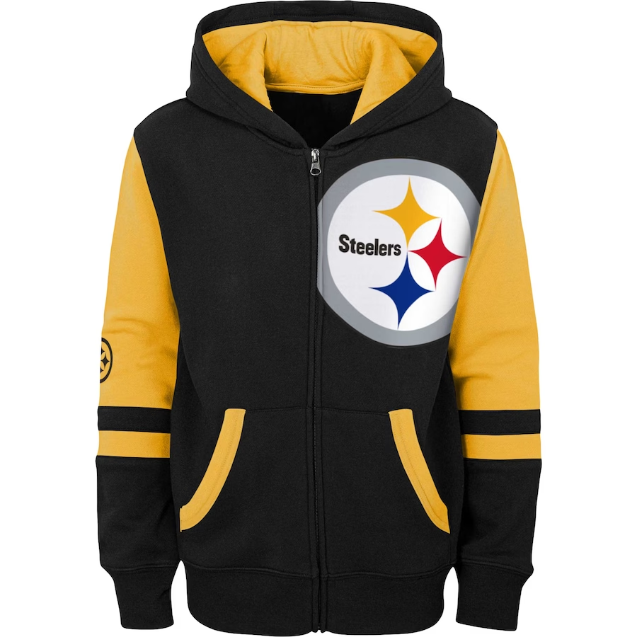 PITTSBURGH STEELERS INFANT FULL ZIP STADIUM COLOR BLOCK HOODED SWEATSHIRT