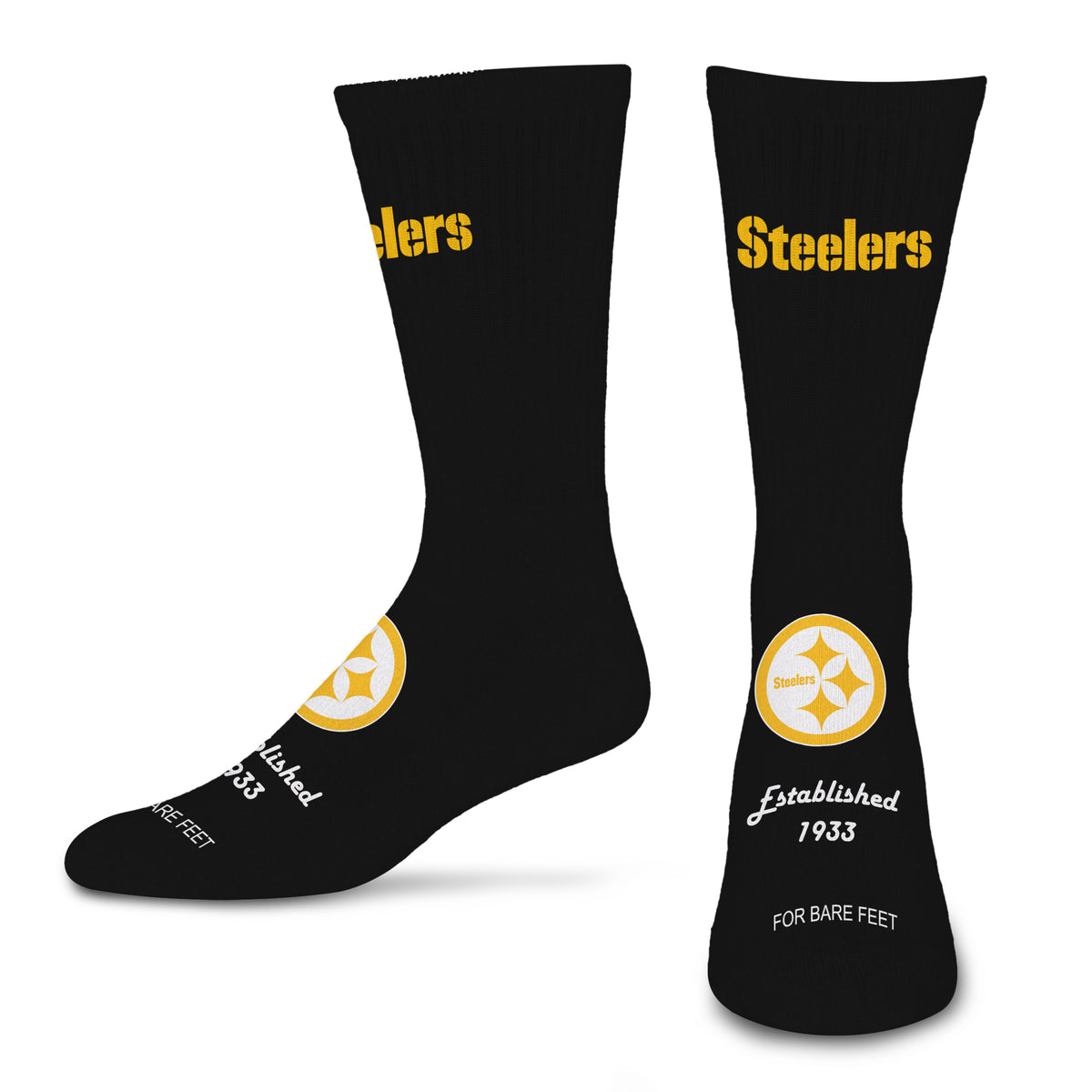 PITTSBURGH STEELERS MEN'S FOR BARE FEET ESTABLISHED SOCK - BLACK