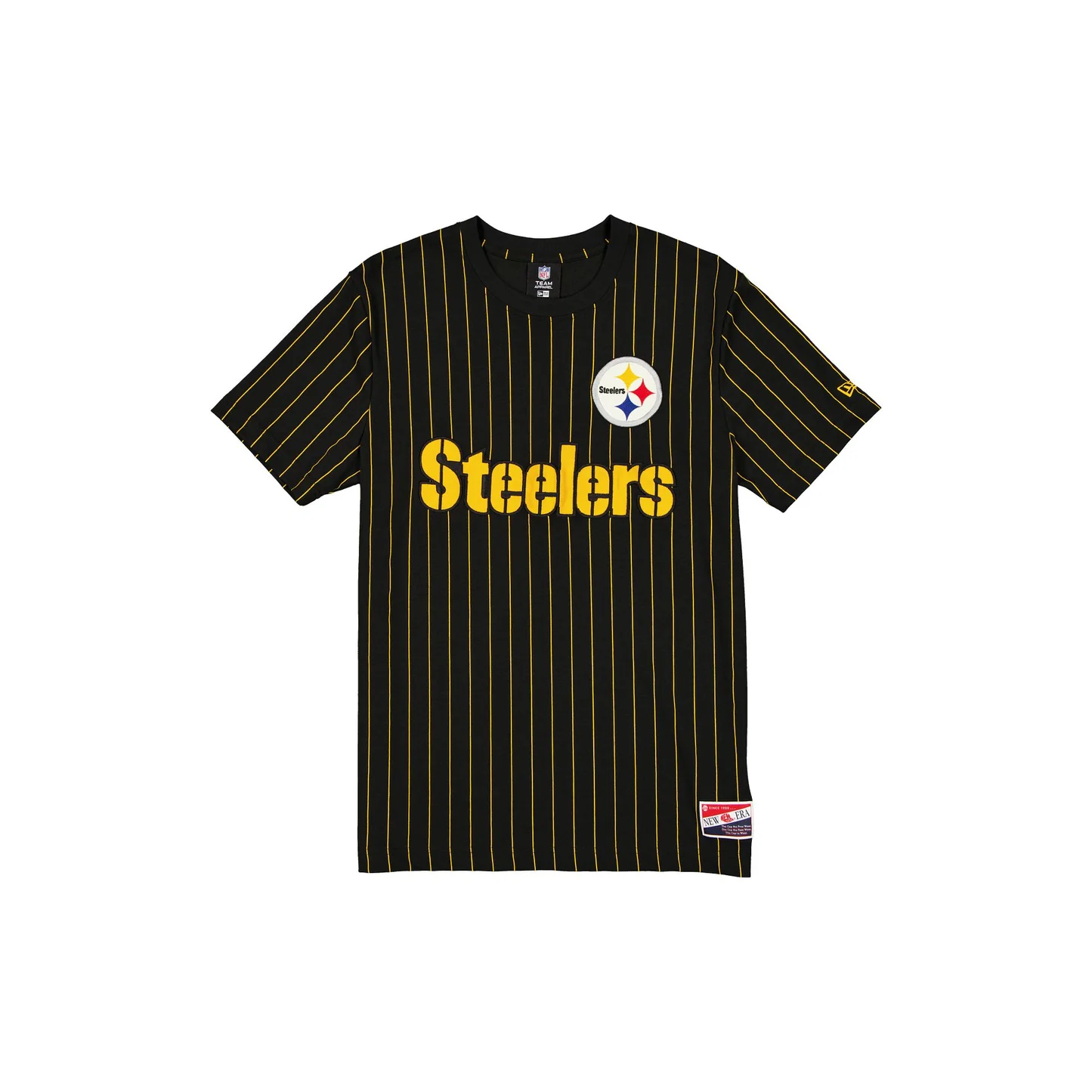 PITTSBURGH STEELERS MEN'S NEW ERA THROWBACK PINSTRIPE T-SHIRT - BLACK