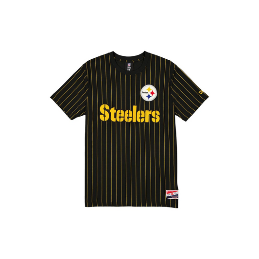 PITTSBURGH STEELERS MEN'S NEW ERA THROWBACK PINSTRIPE T-SHIRT - BLACK