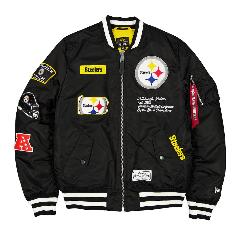 PITTSBURGH STEELERS MEN'S NEWERA X ALPHA INDUSTRIES MA-1 BOMBER JACKET - BLACK