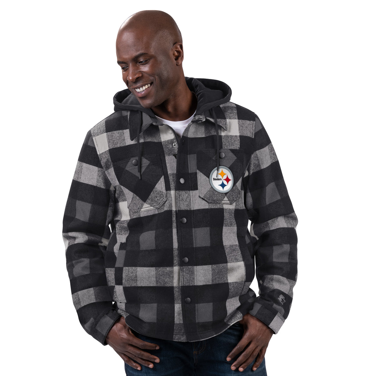 PITTSBURGH STEELERS MEN'S STARTER PLAID JACKET - BLACK