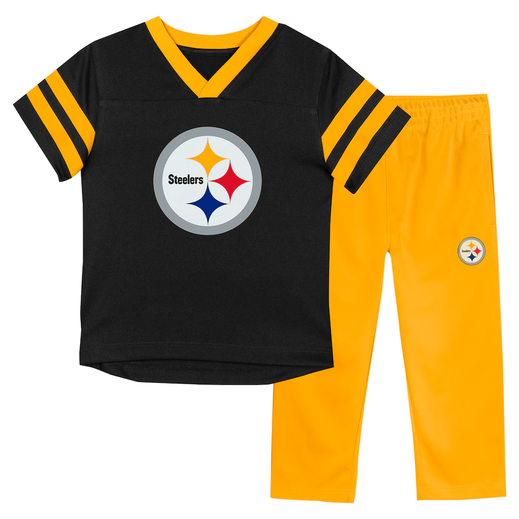 PITTSBURGH STEELERS TODDLER OUTERSTUFF RED ZONE T-SHIRT & PANT SET - BLACK/GOLD