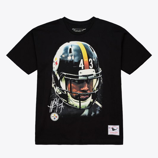 PITTSBURGH STEELERS TROY POLAMALU MEN'S MITCHELL & NESS REAL BIG FACE T-SHIRT - BLACK