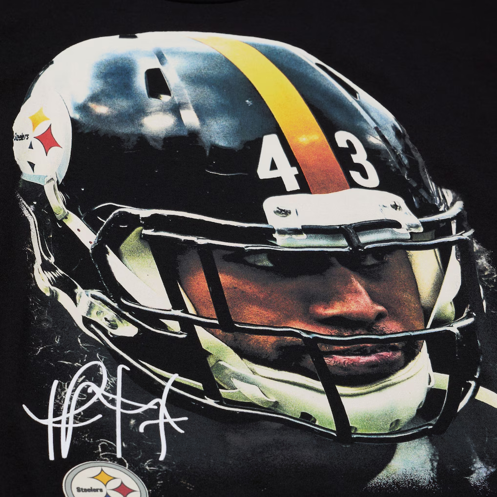 PITTSBURGH STEELERS TROY POLAMALU MEN'S MITCHELL & NESS REAL BIG FACE T-SHIRT - BLACK