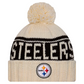 PITTSBURGH STEELERS WOMEN'S 2024 NFL SIDELINE CUFFED KNIT BEANIE WITH POM - CREAM