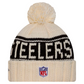 PITTSBURGH STEELERS WOMEN'S 2024 NFL SIDELINE CUFFED KNIT BEANIE WITH POM - CREAM