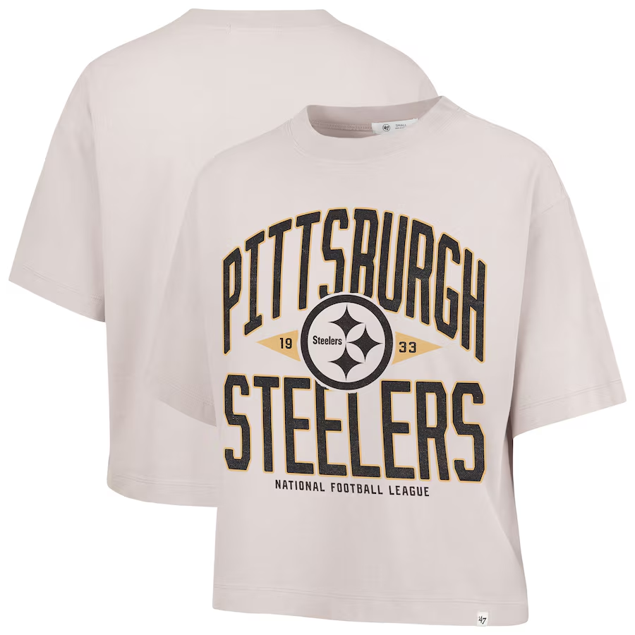 PITTSBURGH STEELERS WOMEN'S '47 BRAND WINDTHROW RAVINE CROPPED T-SHIRT - MOJAVE