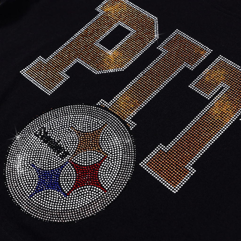 PITTSBURGH STEELERS WOMEN'S FOCO RHINESTONE LOGO CROP TOP T-SHIRT - BLACK
