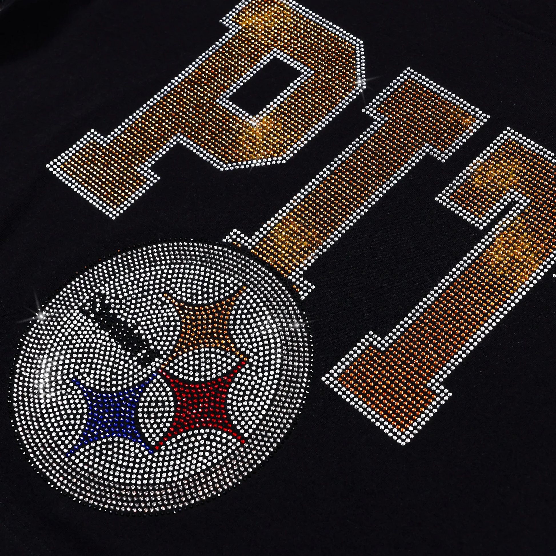 PITTSBURGH STEELERS WOMEN'S FOCO RHINESTONE LOGO CROP TOP T-SHIRT - BLACK