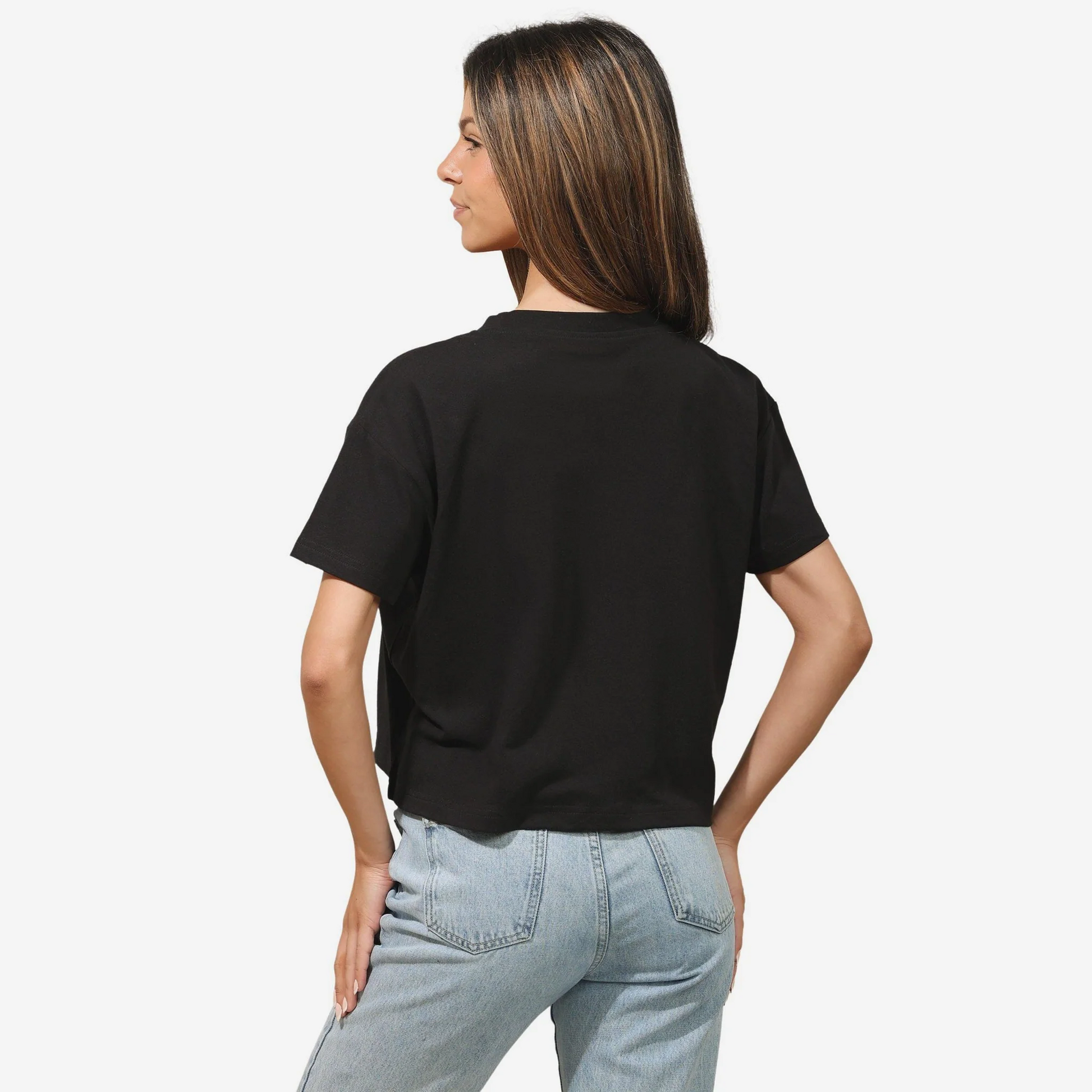 PITTSBURGH STEELERS WOMEN'S FOCO RHINESTONE LOGO CROP TOP T-SHIRT - BLACK