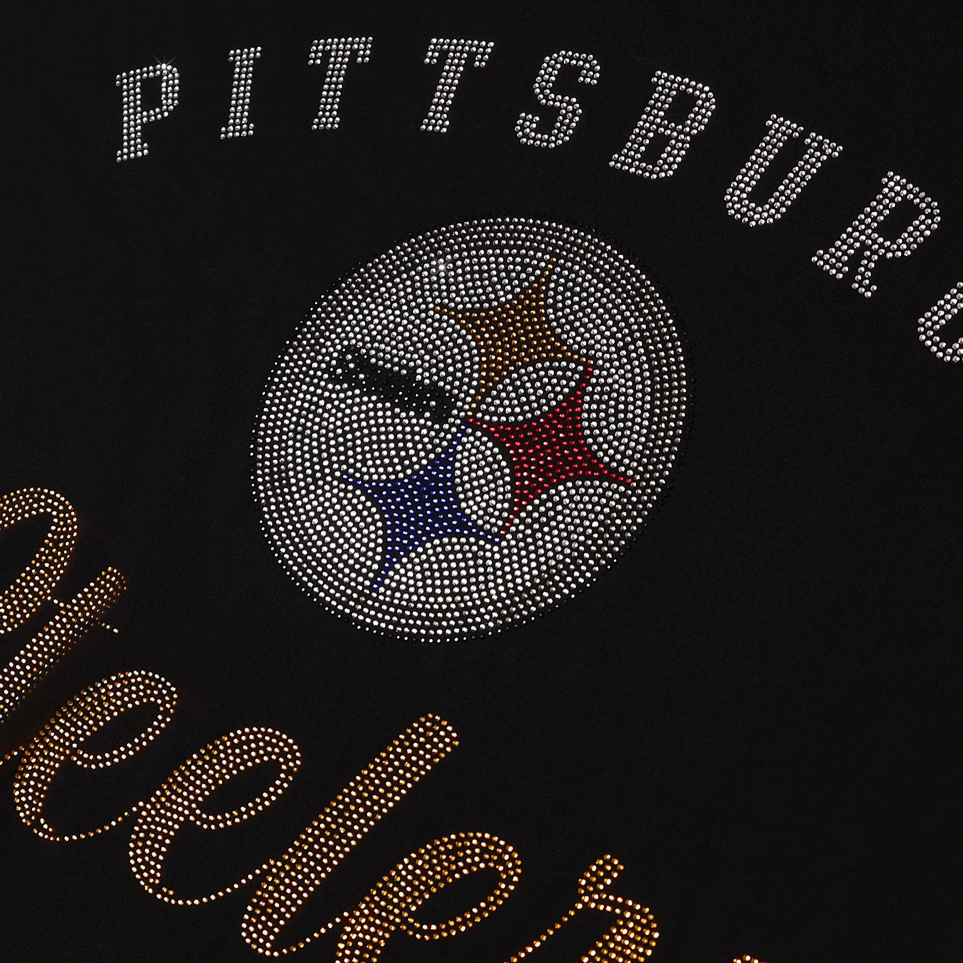PITTSBURGH STEELERS WOMEN'S FOCO RHINESTONE LOGO OVERSIZED T-SHIRT - BLACK