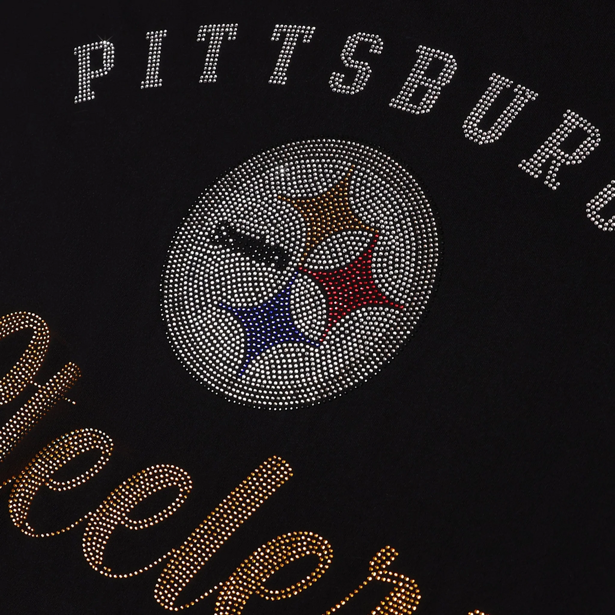 PITTSBURGH STEELERS WOMEN'S FOCO RHINESTONE LOGO OVERSIZED T-SHIRT - BLACK