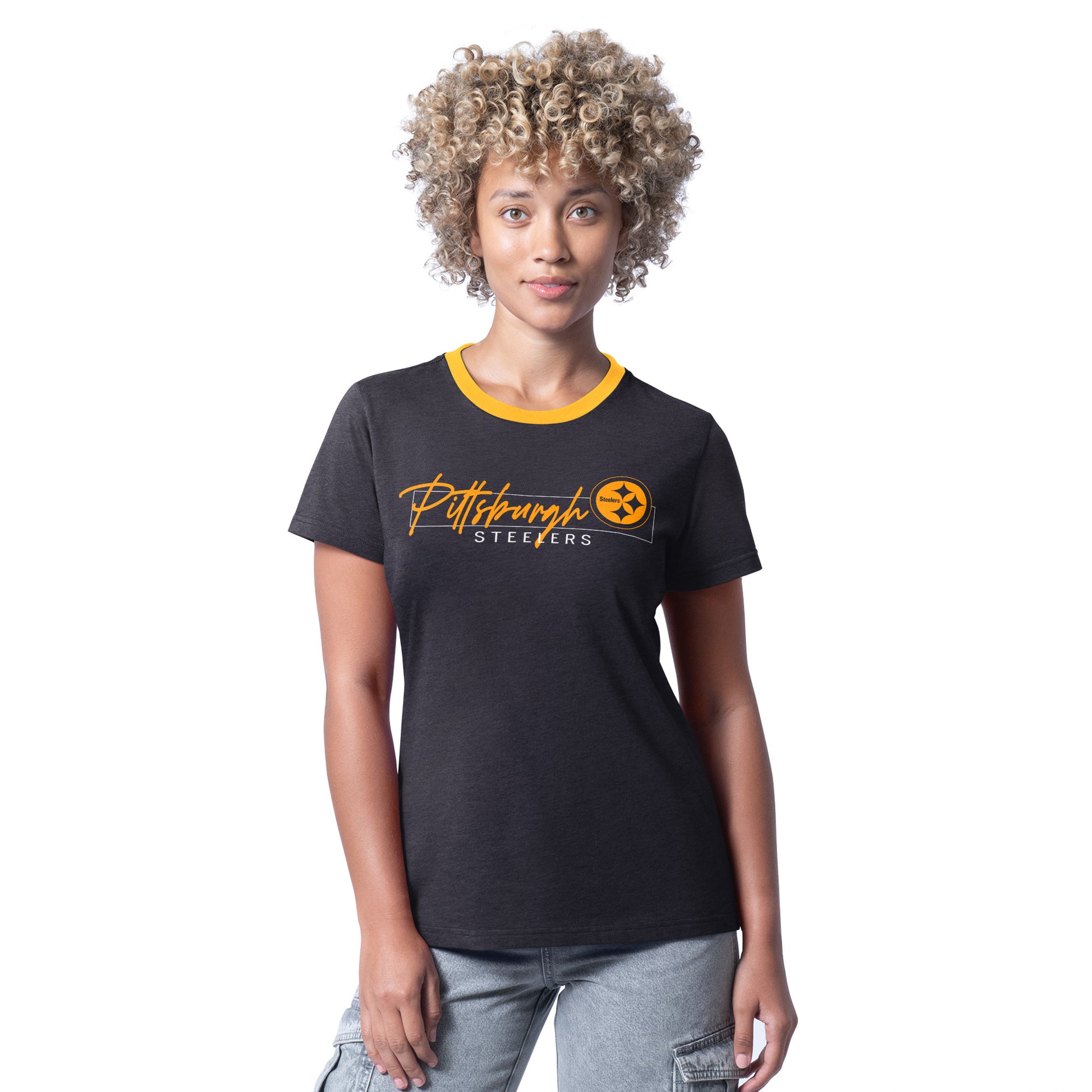 PITTSBURGH STEELERS WOMEN'S G-III 4HER BY CARL BANKS MAIN PLAY T-SHIRT - BLACK