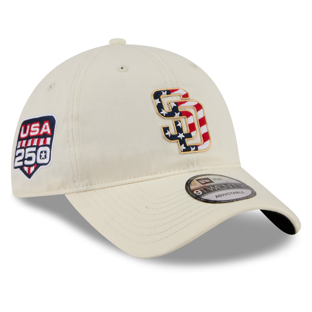 SAN DIEGO PADRES 2026 MLB USA 250 4TH OF JULY 9TWENTY ADJUSTABLE HAT - CHROME WHITE