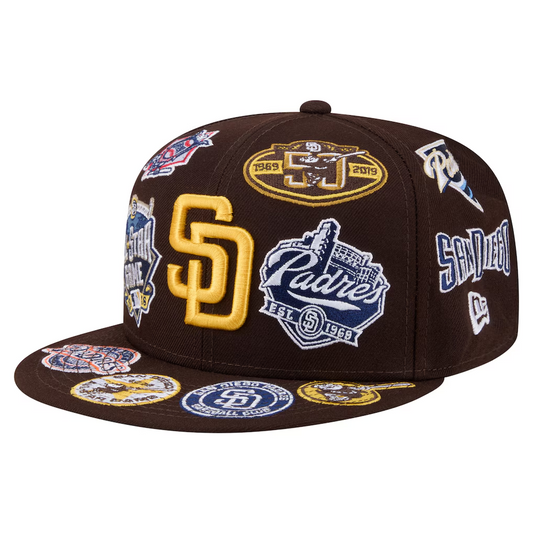 SAN DIEGO PADRES ALL OVER PATCH 59FIFTY FITTED HAT - BROWN