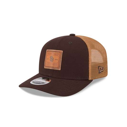 SAN DIEGO PADRES DEBOSSED LOGO TRUCKER  9SEVENTY SNAPBACK HAT - BROWN