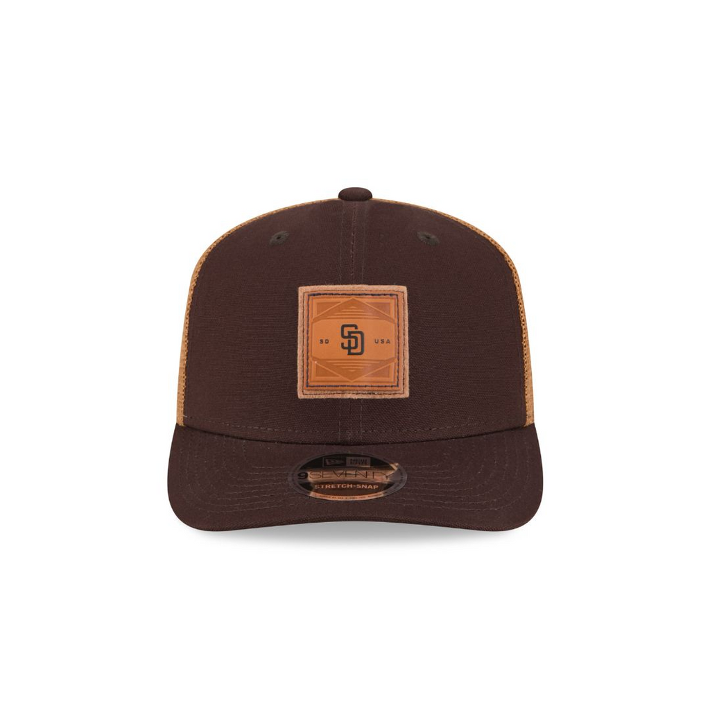 SAN DIEGO PADRES DEBOSSED LOGO TRUCKER  9SEVENTY SNAPBACK HAT - BROWN