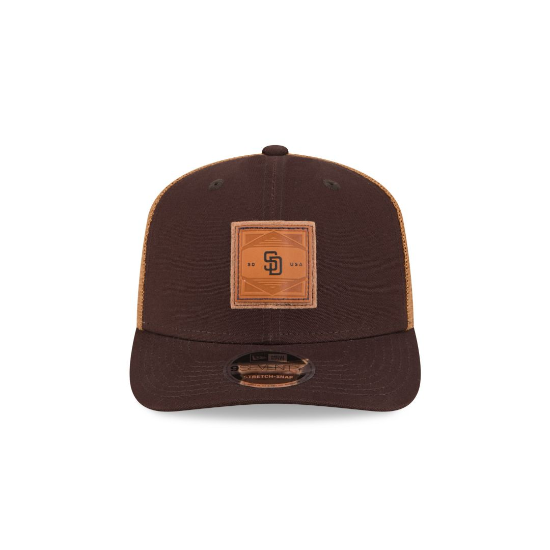 SAN DIEGO PADRES DEBOSSED LOGO TRUCKER  9SEVENTY SNAPBACK HAT - BROWN