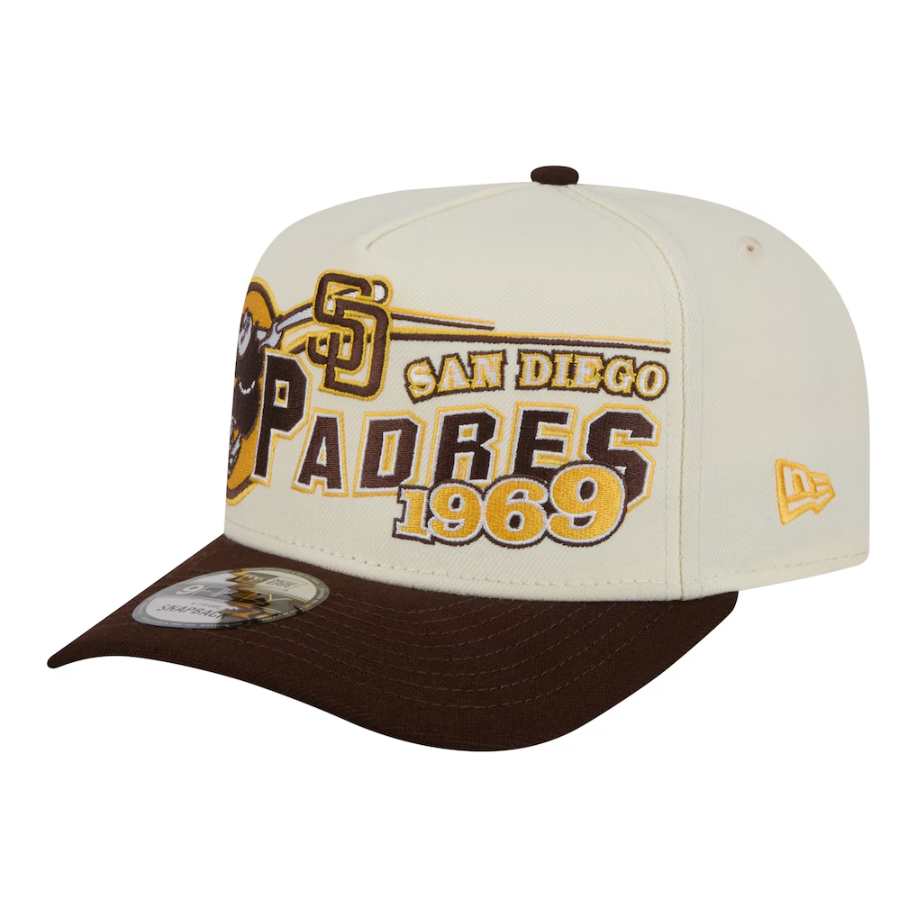 SAN DIEGO PADRES NEW ERA CLASSIC 9FIFTY A-FRAME SNAPBACK HAT - CHROME WHITE/BROWN