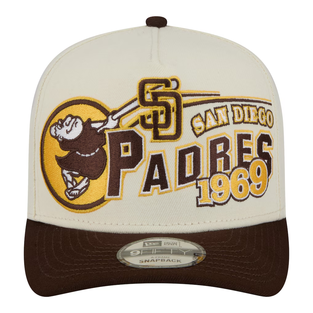 SAN DIEGO PADRES NEW ERA CLASSIC 9FIFTY A-FRAME SNAPBACK HAT - CHROME WHITE/BROWN