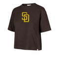 SAN DIEGO PADRES WOMEN'S '47 BRAND BACK OUT CITY CROP T-SHIRT - BROWN