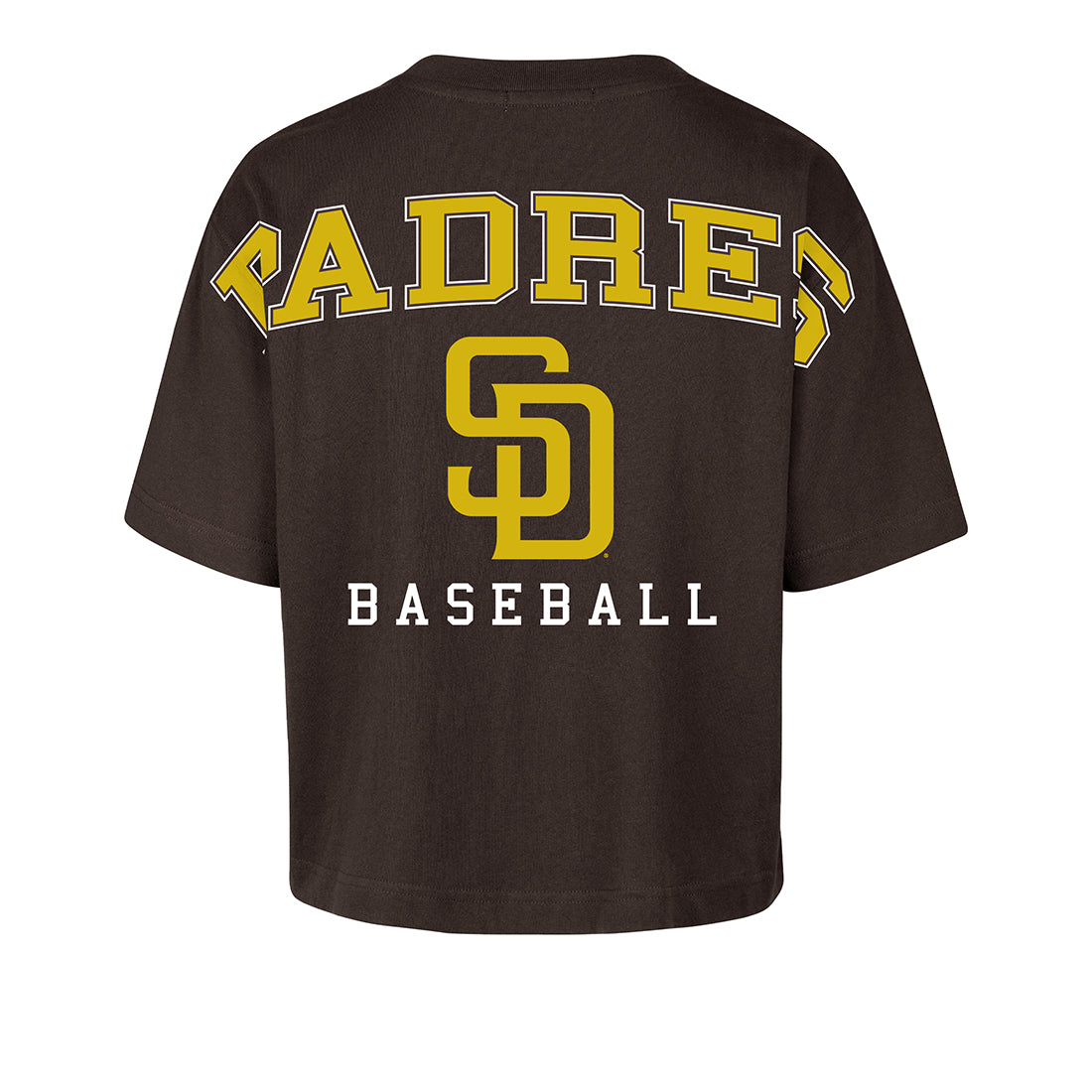SAN DIEGO PADRES WOMEN'S '47 BRAND BACK OUT CITY CROP T-SHIRT - BROWN