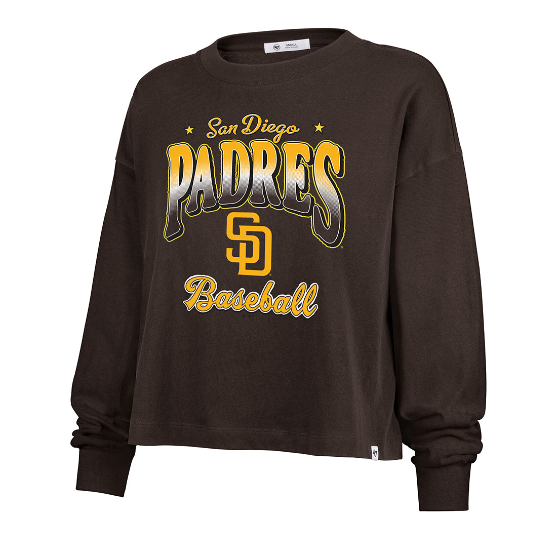 SAN DIEGO PADRES WOMEN'S '47 BRAND VIBE CHECK LONG SLEEVE T-SHIRT - BROWN