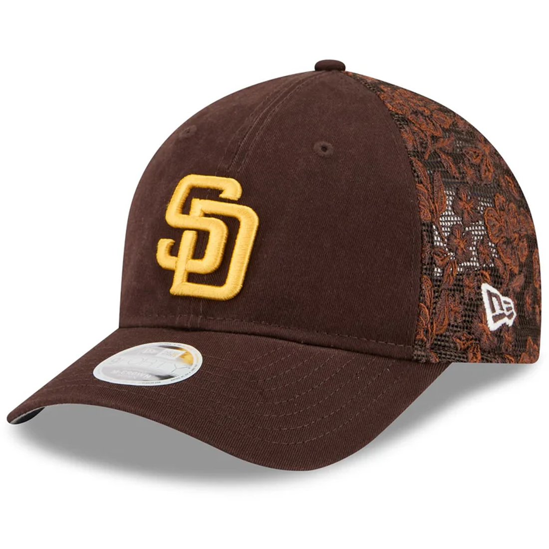 SAN DIEGO PADRES WOMEN'S FLORAL MESH 9FORTY M-CROWN TRUCKER HAT - BROWN