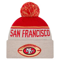 SAN FRANCISCO 49ERS 2024 NFL HISTORIC SIDELINE CUFFED KNIT BEANIE WITH POM - STONE/RED