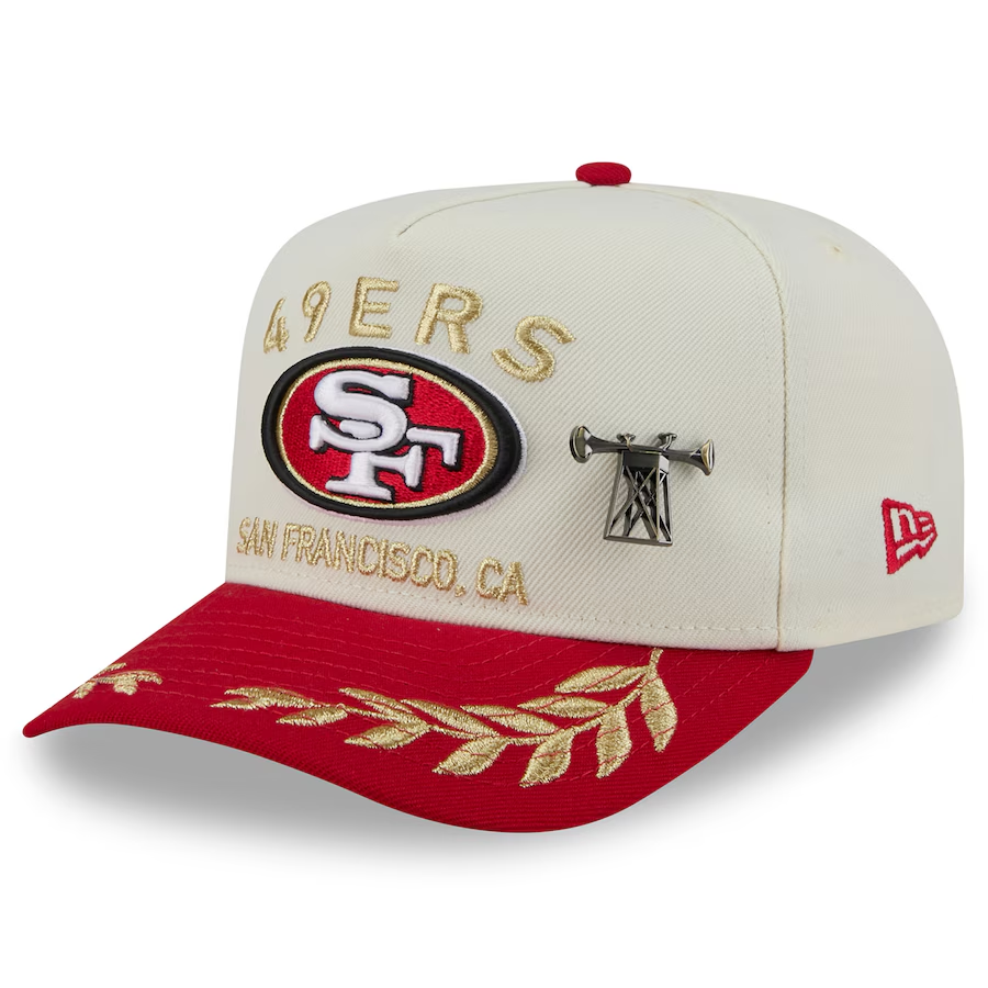SAN FRANCISCO 49ERS 2025 NFL DRAFT A-FRAME 59FIFTY FITTED HAT - CHROME WHITE/RED