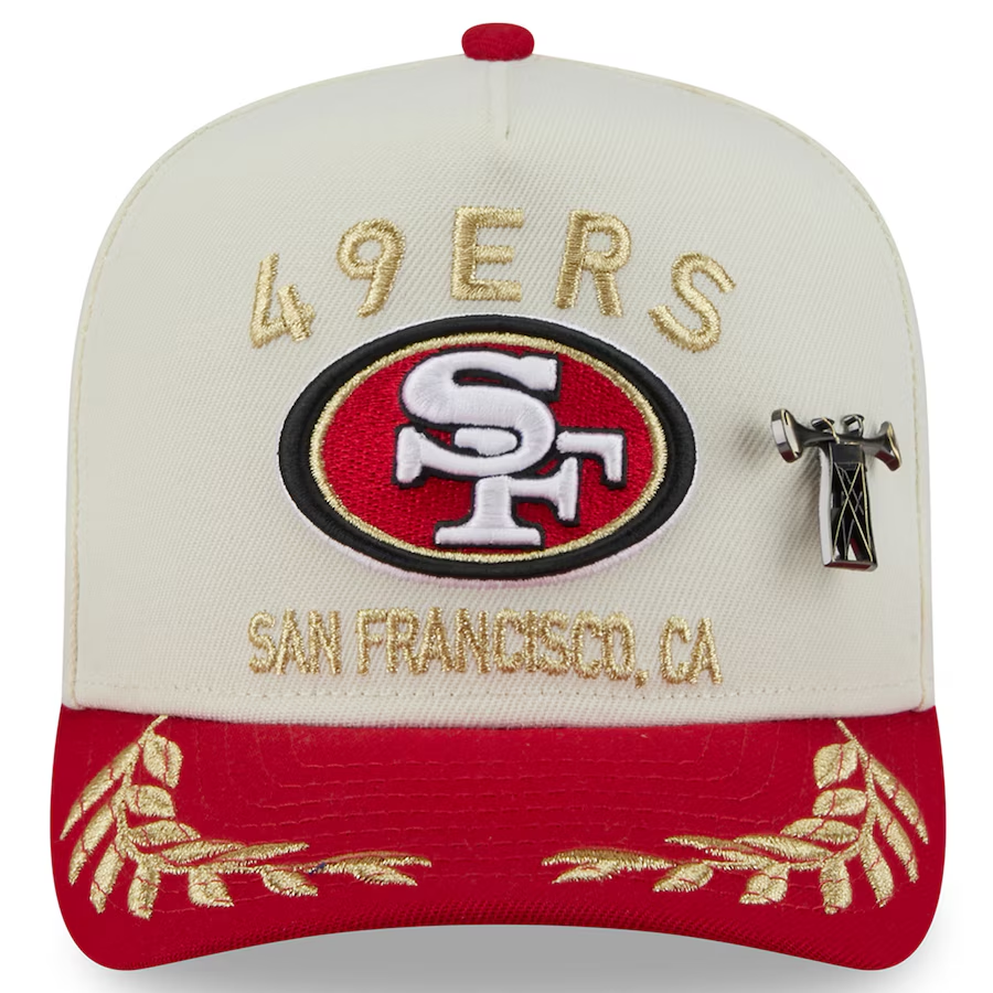 SAN FRANCISCO 49ERS 2025 NFL DRAFT A-FRAME 59FIFTY FITTED HAT - CHROME WHITE/RED