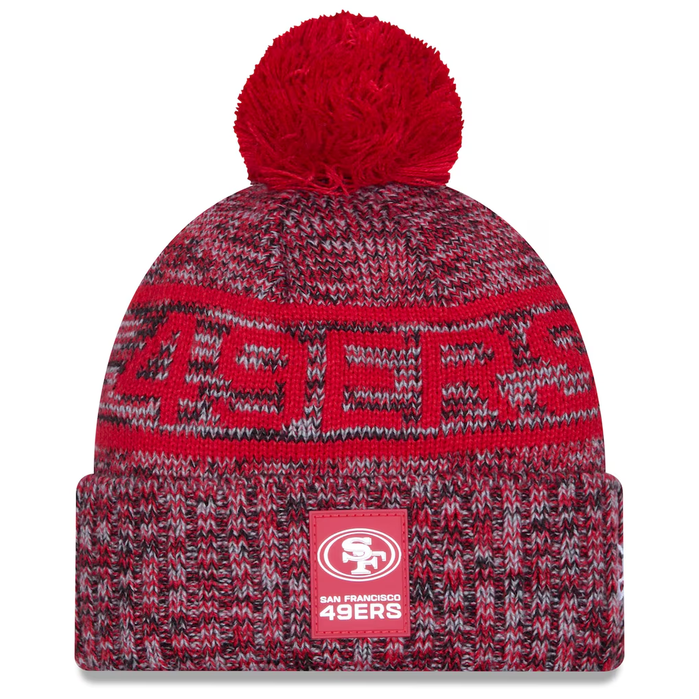 SAN FRANCISCO 49ERS 2025 NFL SIDELINE COLD WEATHER CUFFED KNIT WITH POM - RED
