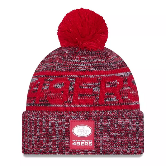 SAN FRANCISCO 49ERS 2025 NFL SIDELINE COLD WEATHER RETRO CUFFED KNIT WITH POM - RED