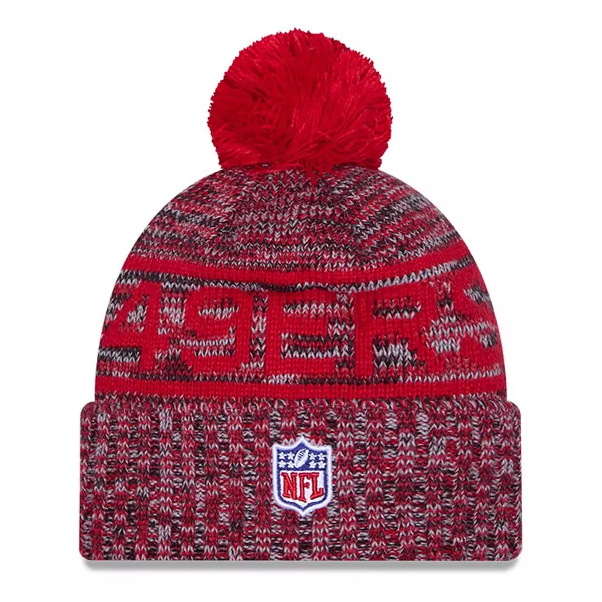 SAN FRANCISCO 49ERS 2025 NFL SIDELINE COLD WEATHER RETRO CUFFED KNIT WITH POM - RED