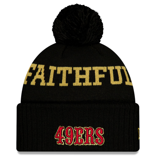 SAN FRANCISCO 49ERS 2025 RIVALRY SIDELINE COLLECTION CUFFED KNIT WITH POM - BLACK