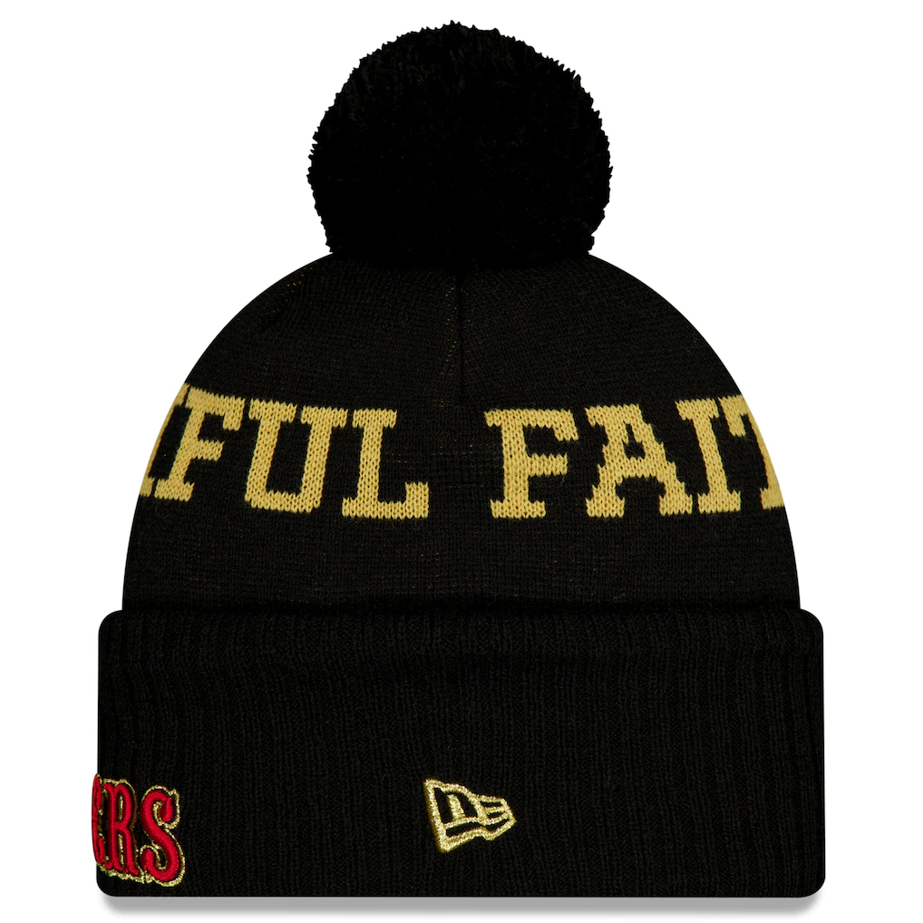SAN FRANCISCO 49ERS 2025 RIVALRY SIDELINE COLLECTION CUFFED KNIT WITH POM - BLACK