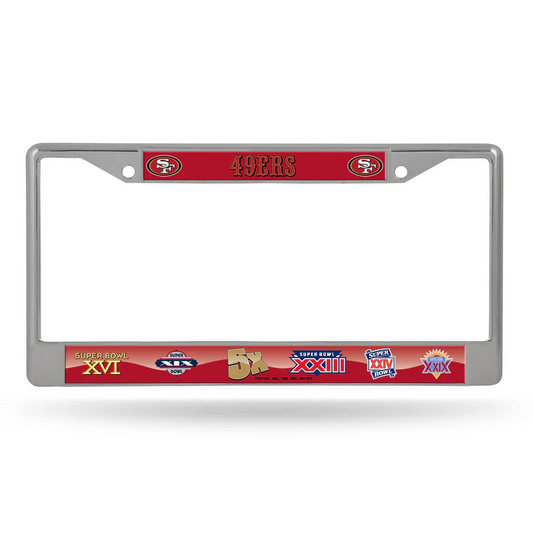 SAN FRANCISCO 49ERS 5-TIME SUPER BOWL CHAMPS CHROME LICENSE PLATE FRAME