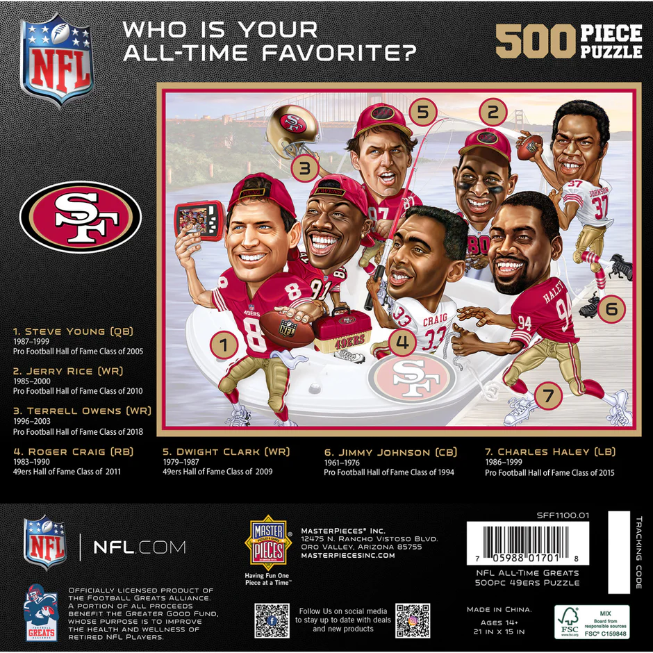 SAN FRANCISCO 49ERS ALL TIME GREATS 500 PIECE JIGSAW PUZZLE