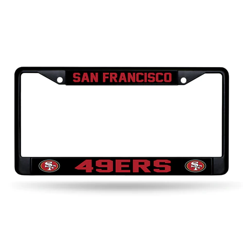 SAN FRANCISCO 49ERS BLACK CHROME METAL LICENSE PLATE FRAME