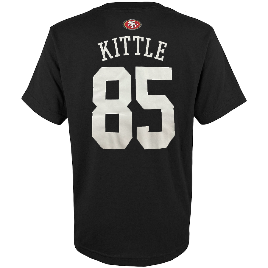 SAN FRANCISCO 49ERS GEORGE KITTLE YOUTH MAINLINER PLAYER NAME & NUMBER T-SHIRT -  BLACK