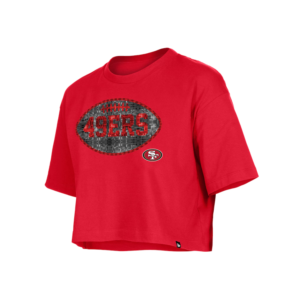 SAN FRANCISCO 49ERS GIRLS NEW ERA  FOOTBALL FLIP SEQUINS BOXY T-SHIRT - RED