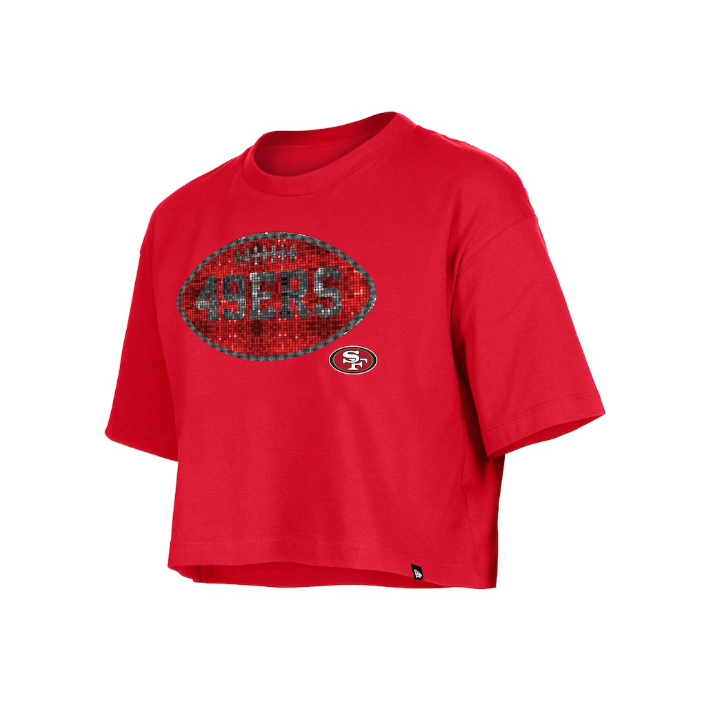 SAN FRANCISCO 49ERS GIRLS NEW ERA  FOOTBALL FLIP SEQUINS BOXY T-SHIRT - RED